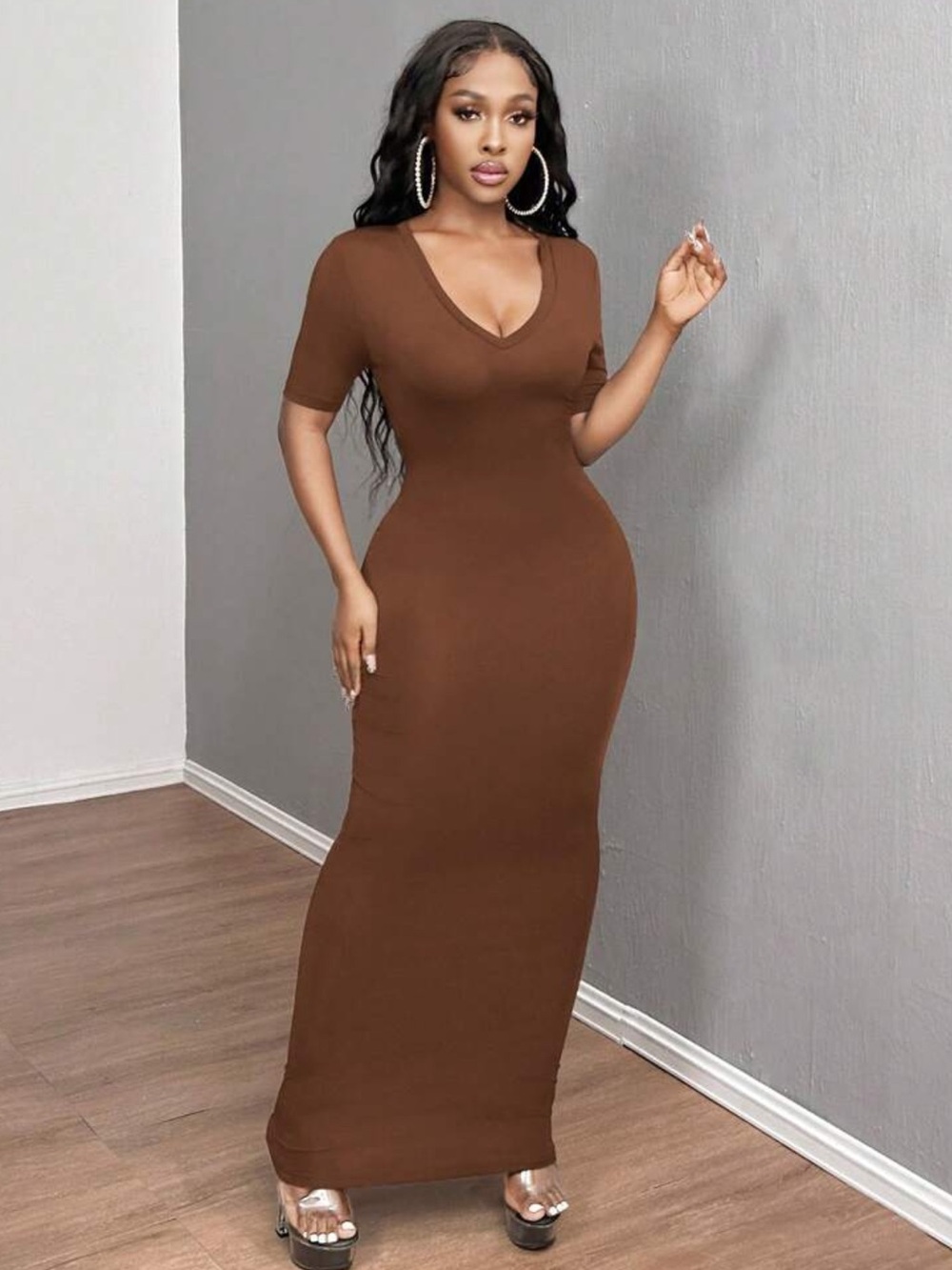 Elegant 🔥 Brown Bodycon Maxi Dress - Women